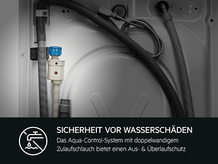 Zulaufschlauch mit Aqua-Control-System an einer Waschmaschine.