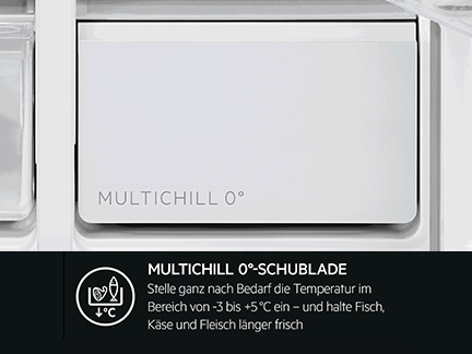 Temperierbare Schublade für Fleisch, Fisch und Käse bei 0 °C.
